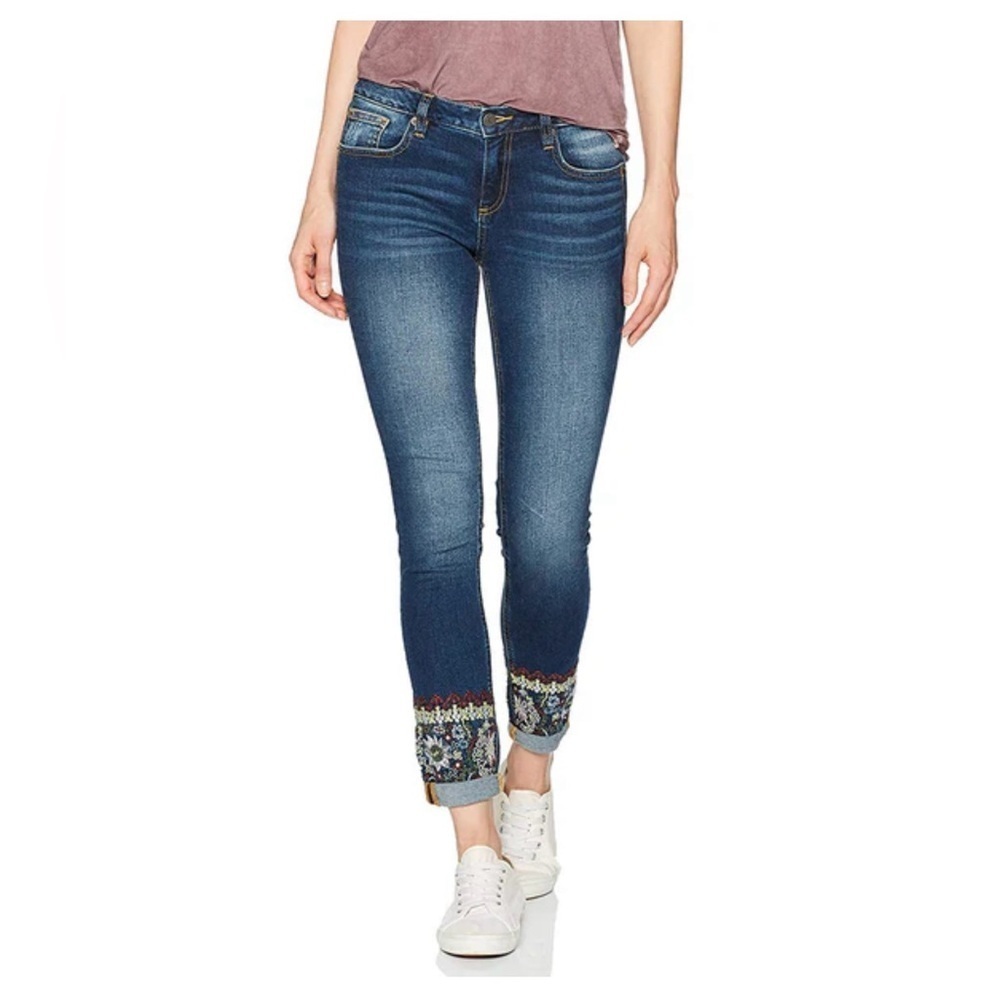 Miss Me Dark Blue Embroidered WANDER LUST ANKLE SKINNY JEAN Size 26